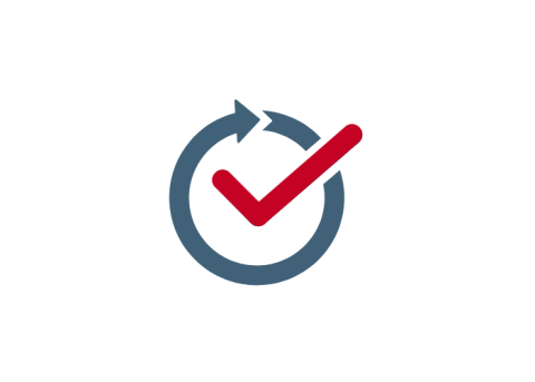 Red check mark with a blue circle around it.